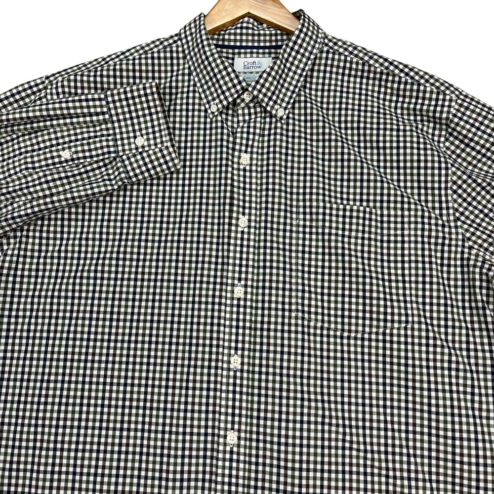 Croft & Barrow Button Down Shirt Mens XXL Green Navy Long Sleeve Gingham Check